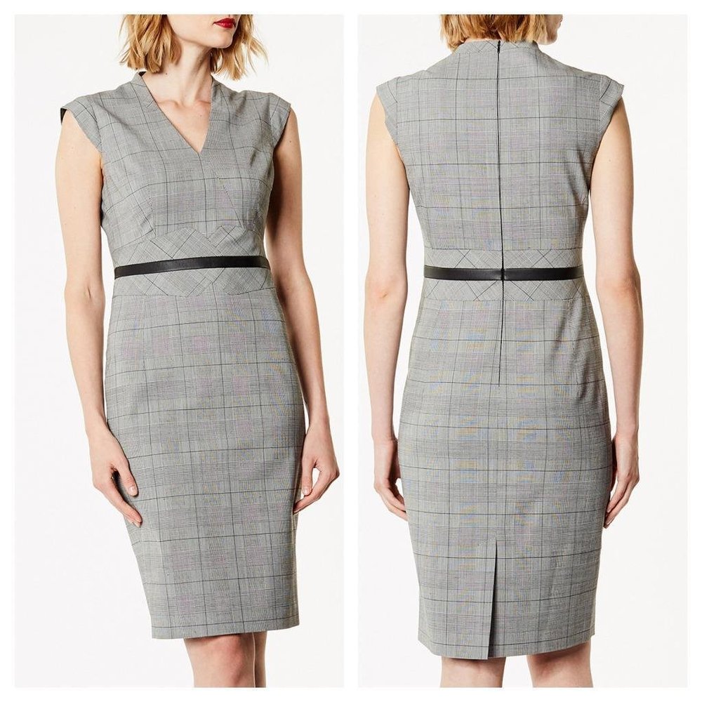 Karen Millen Gray Plaid V-Neck Dress (size 10)